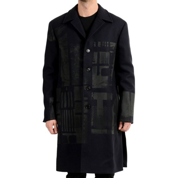 Versace Men´s Navy Blue Wool Button Down Coat